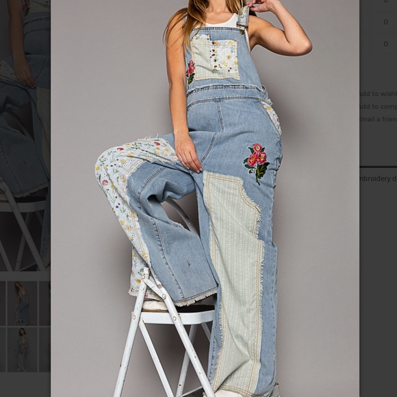 POL Blue Floral Patchwork Women Jeans Overalls - Picture 2 of 4